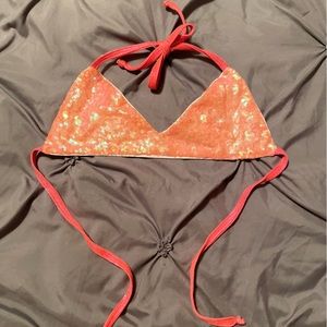 Freedom Rave Wear Neon Salmon Sequin Bralette/Rave Top/Swimsuit Bikini Top